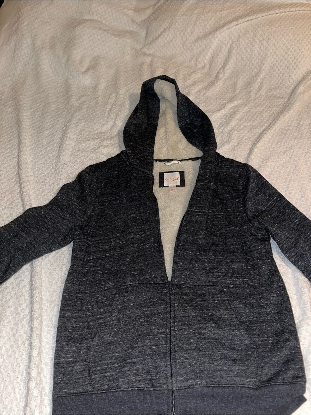 Cat & Jack Heathered Charcoal Hooded Zip Jacket